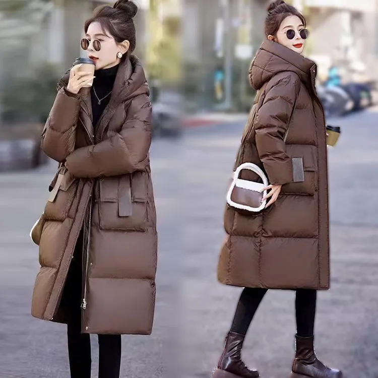 2025冬季新款连帽外套时尚中长款棉服加厚韩版过膝女装大码显瘦