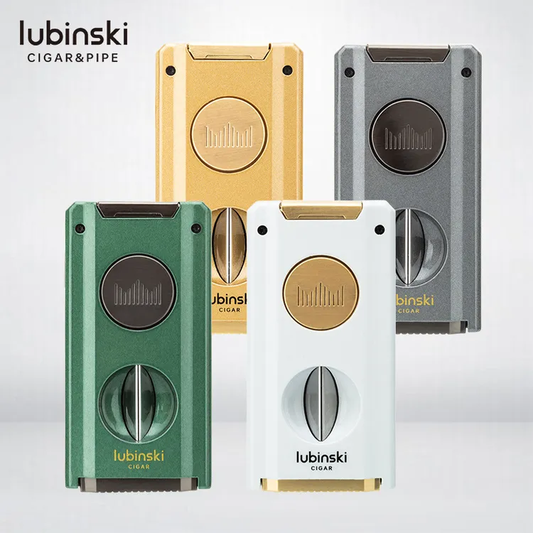 LUBINSKI雪茄打火机多功能锌合金开孔器烟托通针V型剪蓝焰双直冲