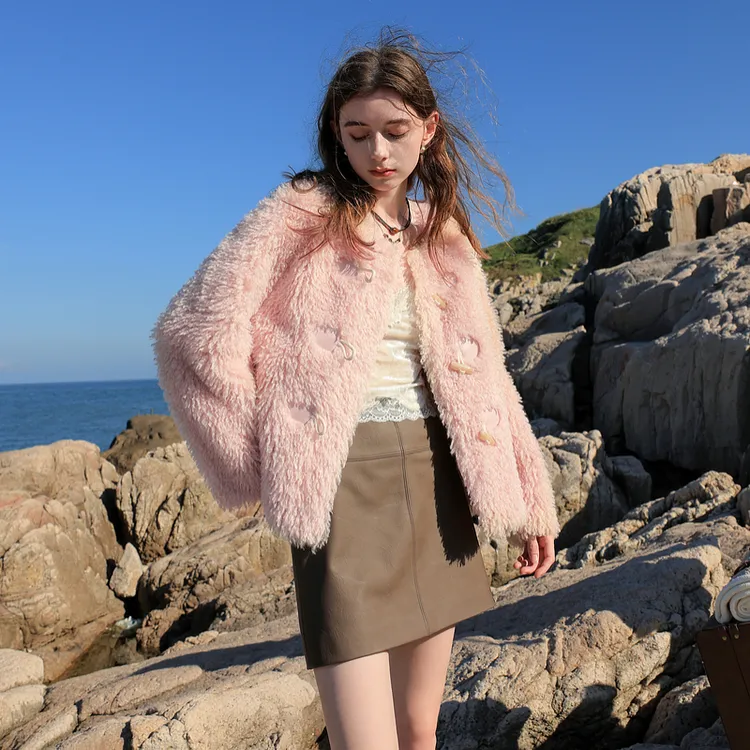 人造皮草 三彩冬季新款环保皮草仿泰迪毛圆领毛绒外套上衣女M