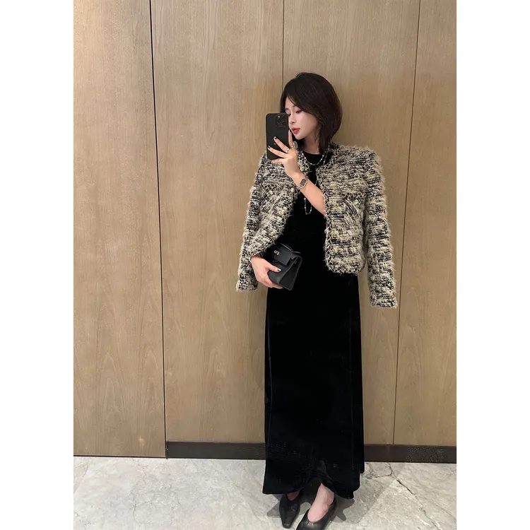 Mrsyaxi早秋新款名媛金丝粗花呢小香风外套YX4080207