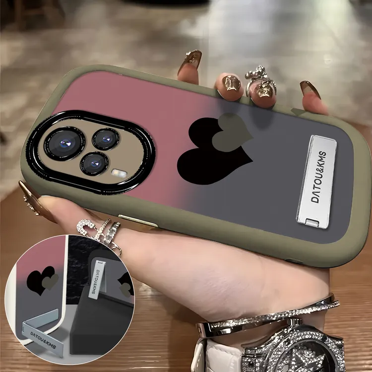 适用于【VIVO】X60新款渐变黑粉双爱心女款防摔手机壳