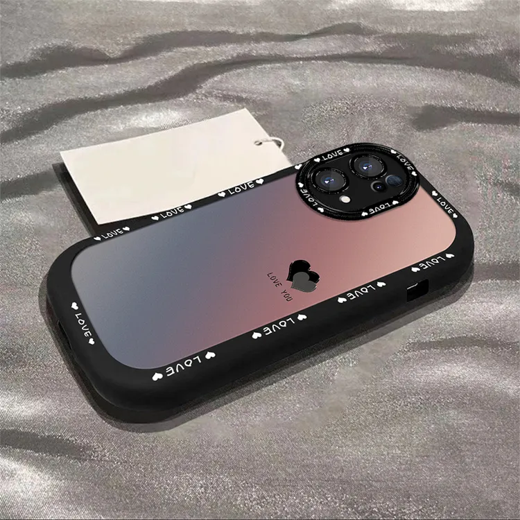 适用于【OPPO】Reno7Pro渐变黑色爱心简约创意网红全包硅胶泡芙壳
