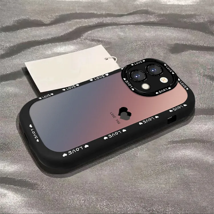 适用于【OPPO】Reno9/Pro渐变黑色爱心简约创意全包硅胶泡芙壳