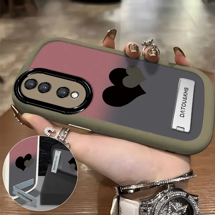 适用于【华为】荣耀90Pro新款渐变黑粉双爱心女款防摔手机壳