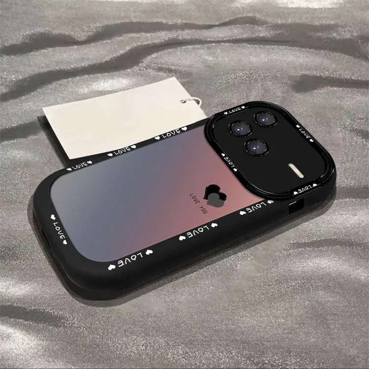适用于【VIVO】X80渐变黑色爱心简约创意网红全包硅胶泡芙壳