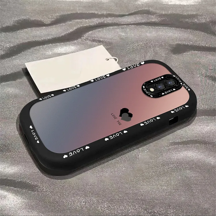 适用于【OPPO】RENO渐变黑色爱心简约创意网红全包硅胶泡芙壳