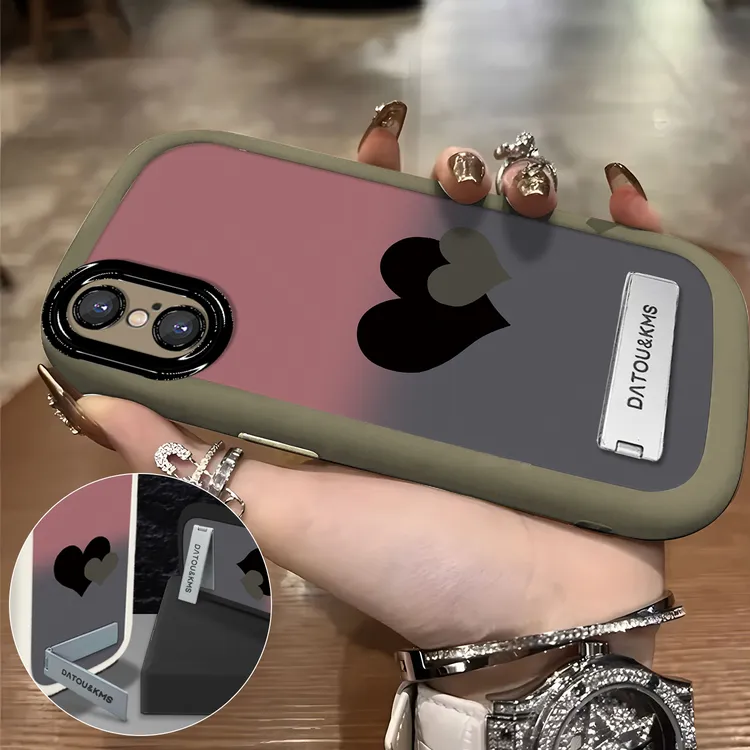 适用于【苹果】X/XS新款渐变黑粉双爱心女款防摔手机壳