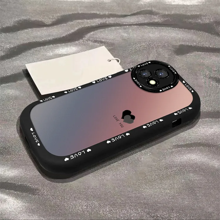 适用于【VIVO】Y52S【5G】渐变黑色爱心简约创意网红硅胶泡芙壳