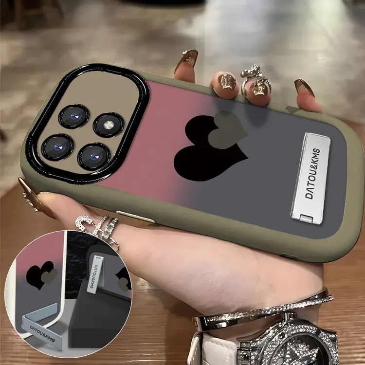 适用于【红米】K70/Pro新款渐变黑粉双爱心女款防摔手机壳