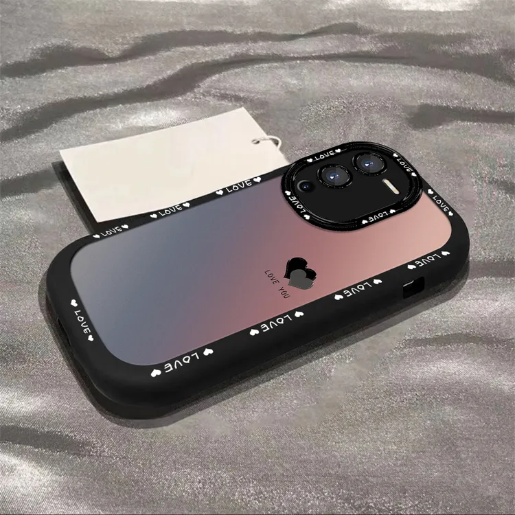 适用于【VIVO】S15渐变黑色爱心简约创意网红全包硅胶泡芙壳