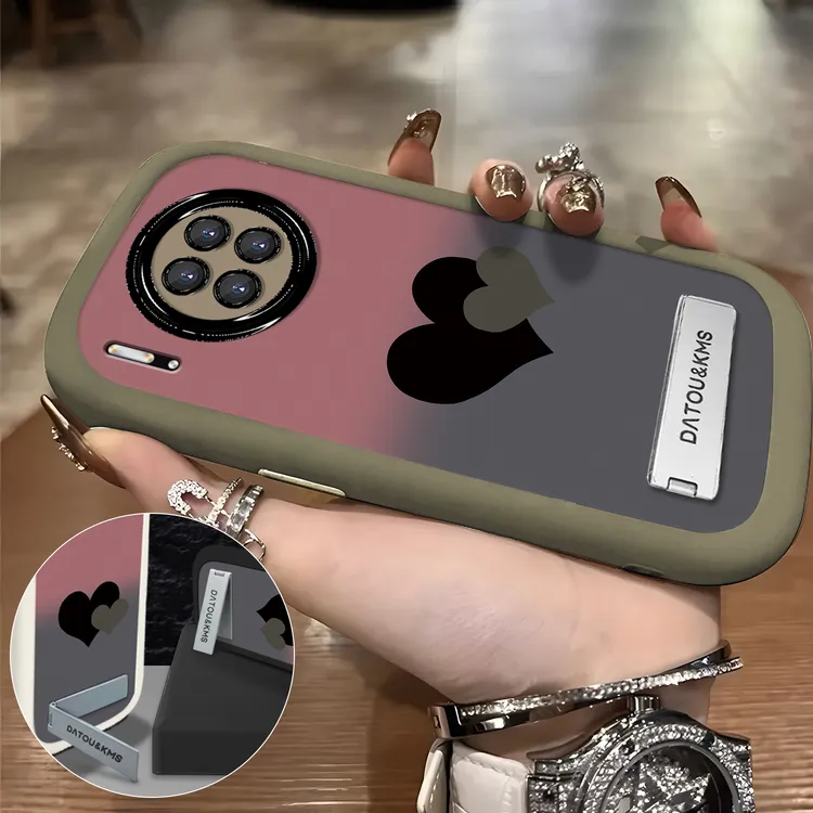适用于【华为】Mate30/E新款渐变黑粉双爱心女款防摔手机壳