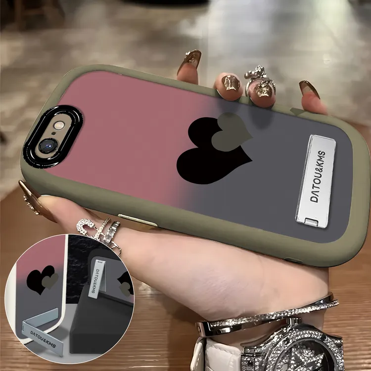 适用于【苹果】6Plus/SPlus新款渐变黑粉双爱心女款防摔手机壳