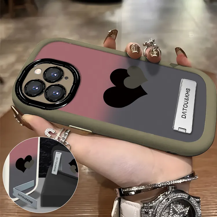 适用于【苹果】11ProMax新款渐变黑粉双爱心女款防摔手机壳