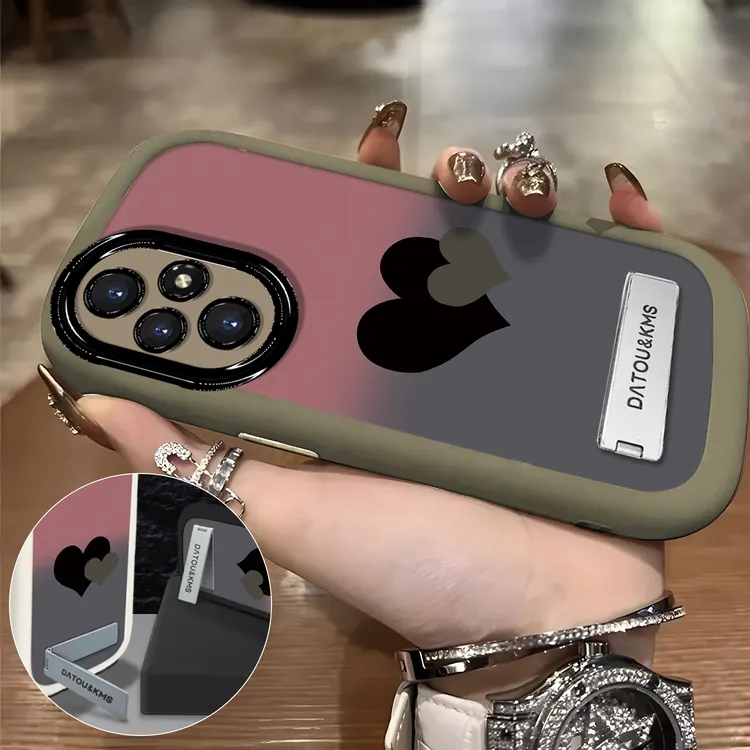 适用于【华为】荣耀200Pro新款渐变黑粉双爱心女款防摔手机壳