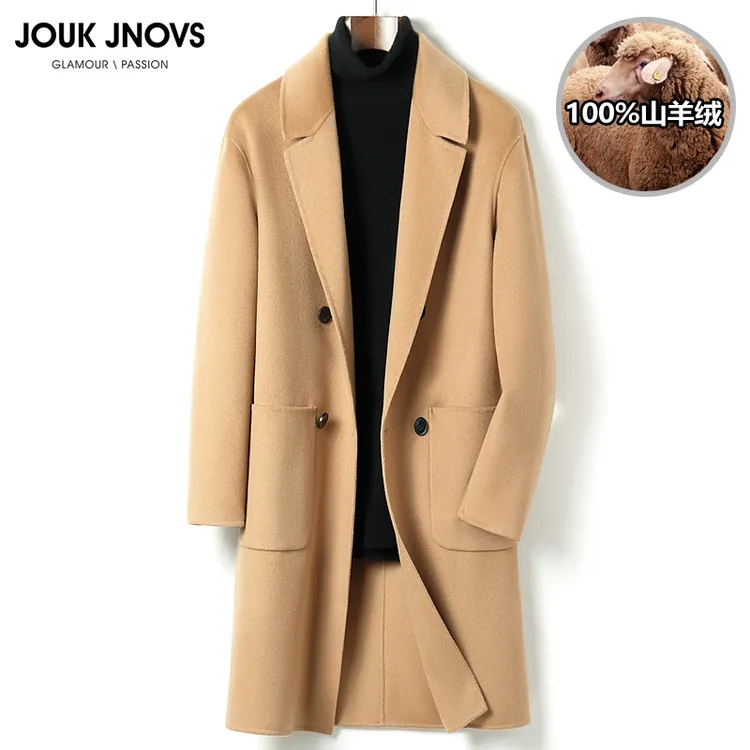 100%山羊绒双面毛呢大衣男装中长款双排扣秋冬外套高级感风衣新款