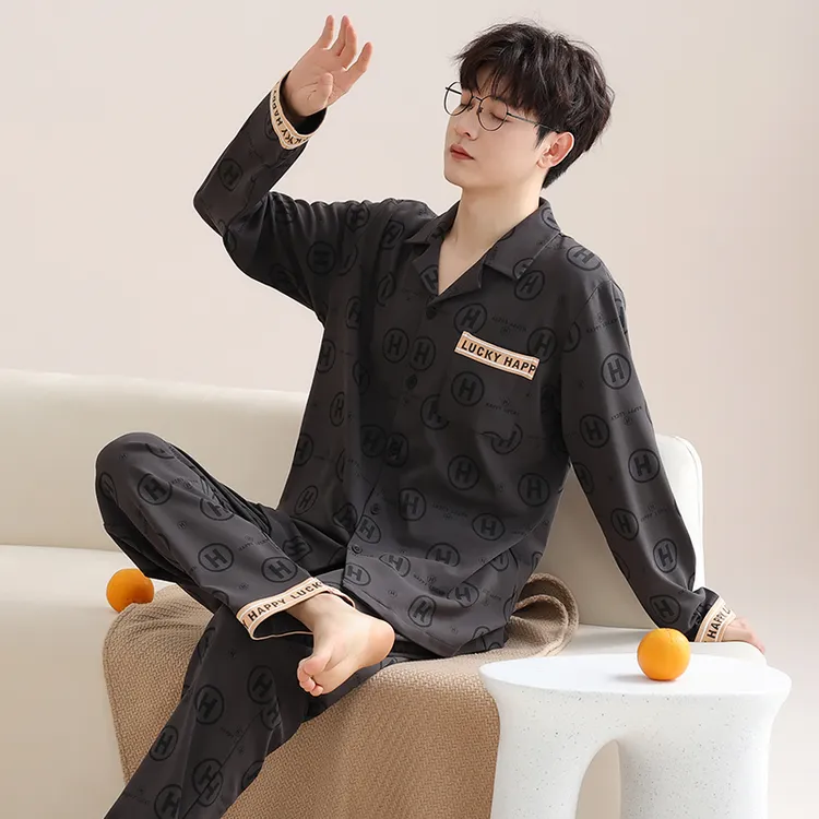 睡衣男春秋款纯棉长袖大码宽松高级感可外穿男士秋冬家居服套装