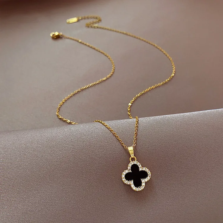 钛钢项链 四叶花双面气质高级优雅高级锁骨项链礼物锁骨链轻奢123