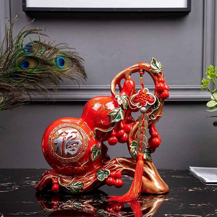 客厅福字葫芦摆件新中式客厅玄关电视柜酒柜装饰品乔迁新居工艺品