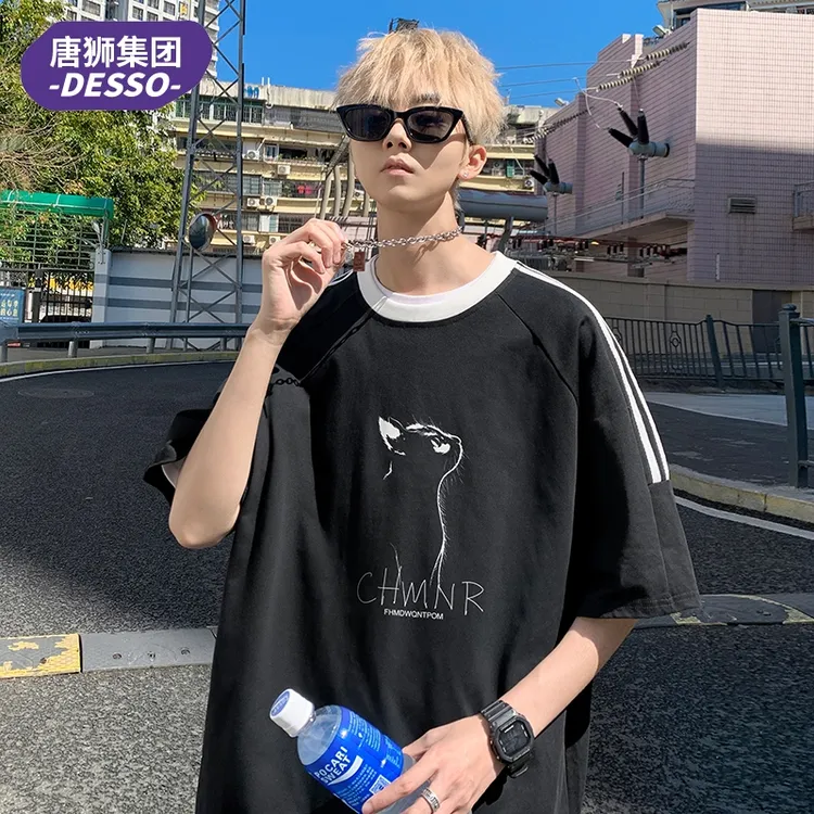 唐狮集团DESSO美式复古重磅黑色纯棉短袖男款夏季潮牌纯棉T恤圆领