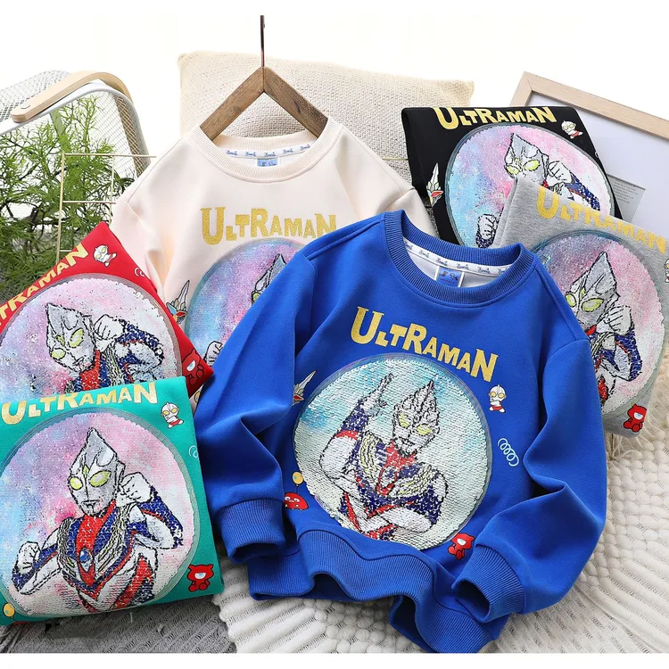 秋冬季加绒男童卫衣亮片可变脸衣服长袖洋气卡通加绒宽松中大童装