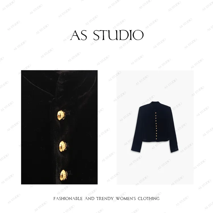 【AS香奢】25新小香风金丝绒立领垫肩小外套AS24QWT53