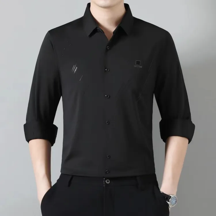 男士商务保暖衬衫冬季新款加绒翻领无痕上衣高级感休闲打底衫