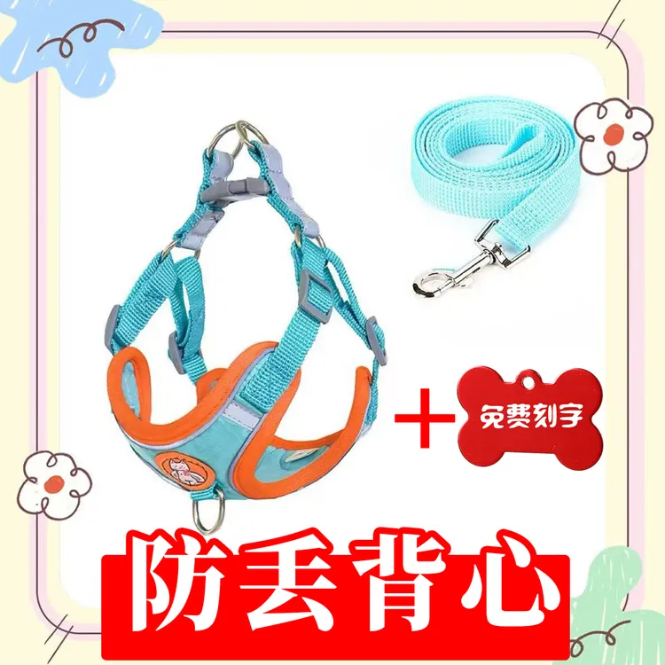 狗狗牵引绳反光背心外出小型中小型比熊遛狗绳防丢身份牌免费刻字
