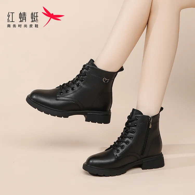 红蜻蜓马丁靴女鞋2025秋季新款马丁靴秋季厚底保暖女短靴