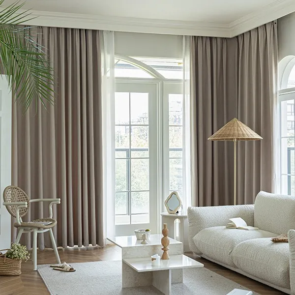 2022新款纯色现代简约日系原木风雪尼尔人字纹遮光窗帘全屋定制