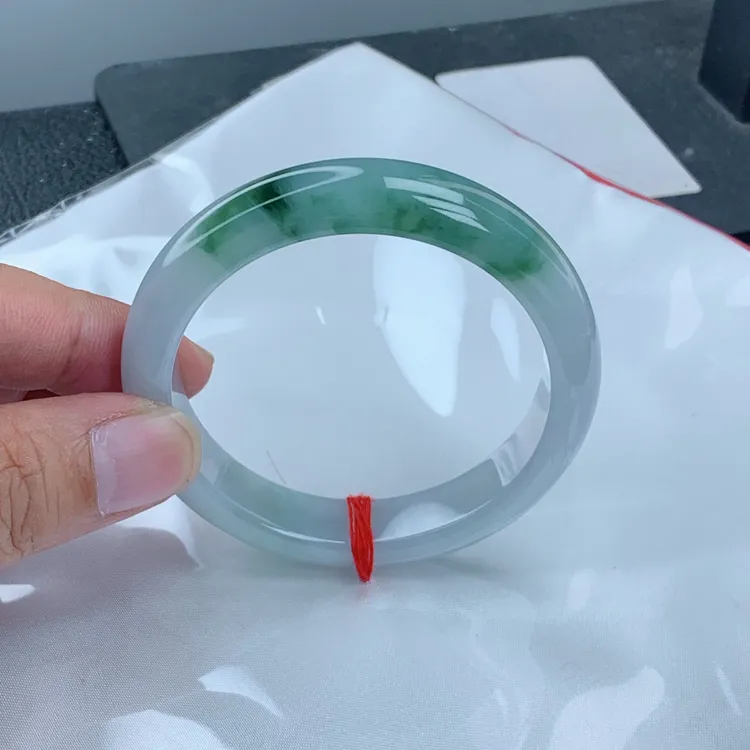 天然缅甸翡翠Ａ货手镯冰糯种飘花54.4圈口手镯