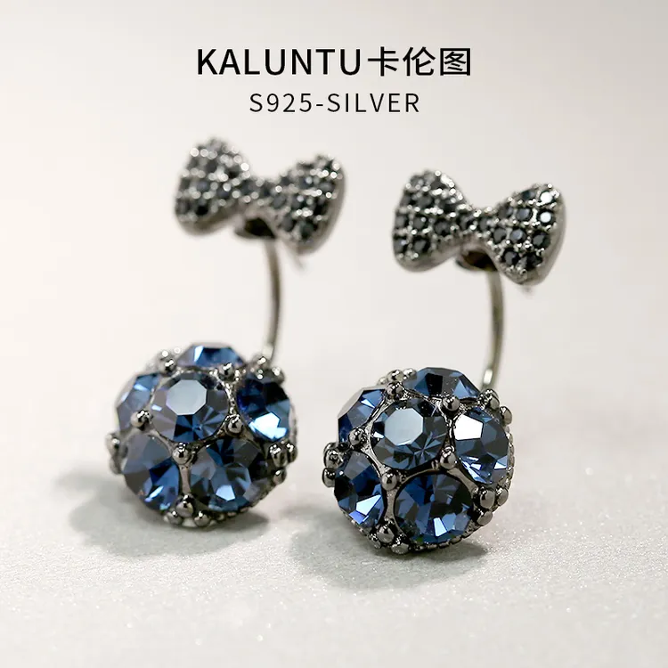 925银合成锆石耳饰 金色蝴蝶结高端耳环女耳坠轻奢水晶银针耳钉