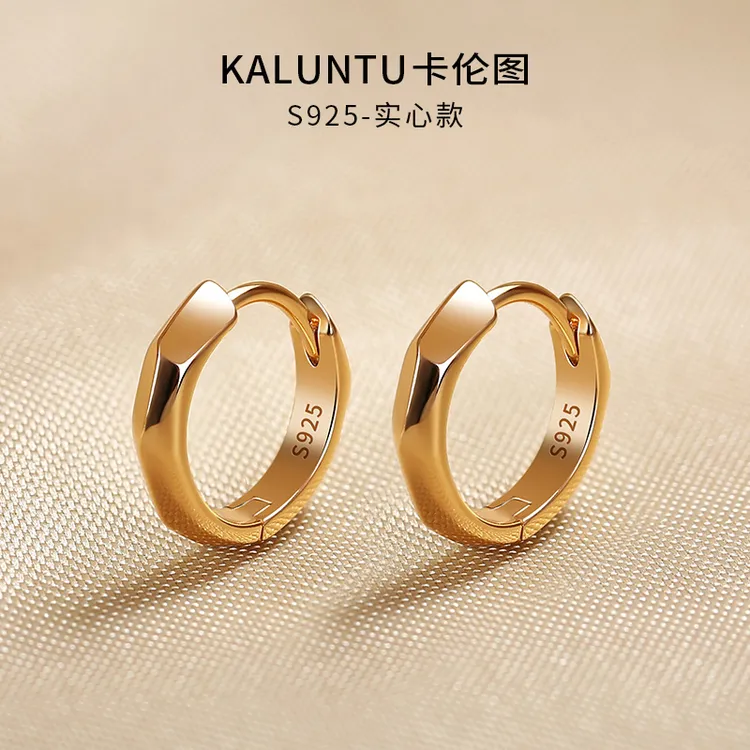 925银耳饰 通体纯银耳环女金色实心耳扣设计感耳圈素圈小众耳钉