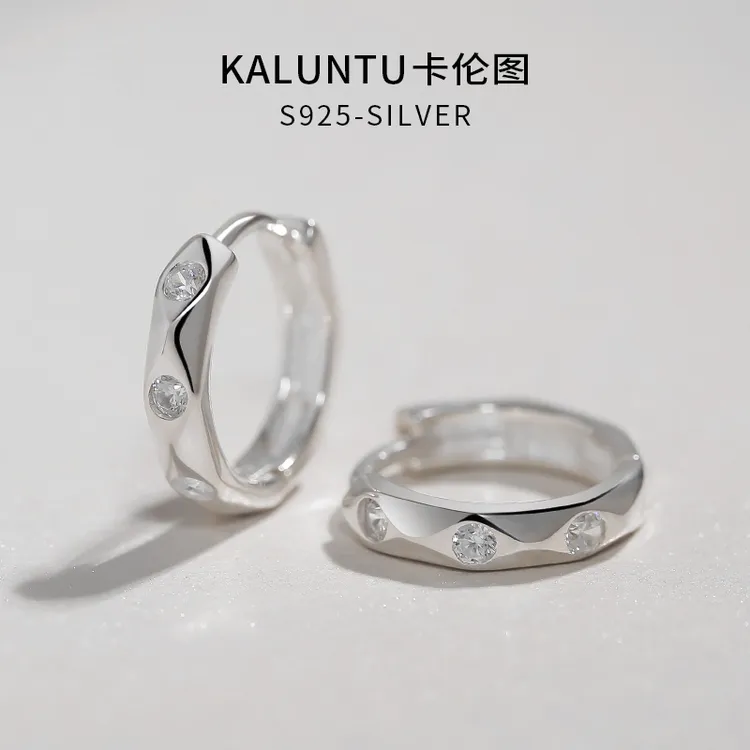 925银合成锆石耳饰 菱形切面耳环女圈圈耳扣睡觉免摘耳圈纯银耳钉