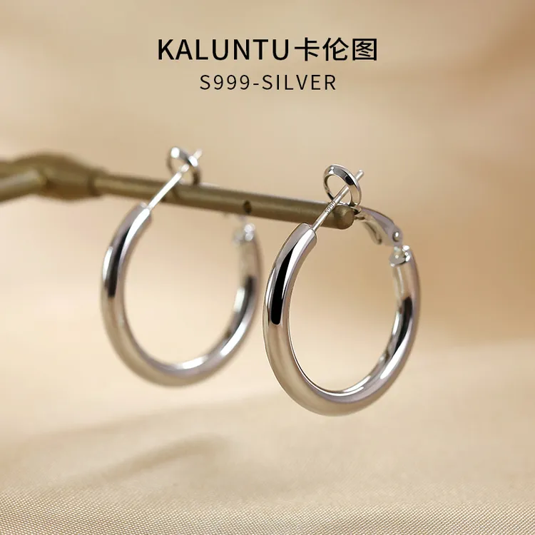 纯铜耳饰 999纯银针加粗大圈圈耳环女简约时尚气质网红高级感耳圈