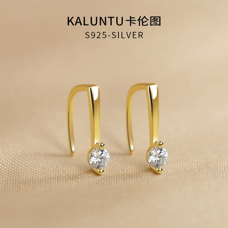 925银耳饰 纯银耳钉女简约百搭迷你精致耳钩养耳洞防堵针闪钻耳饰