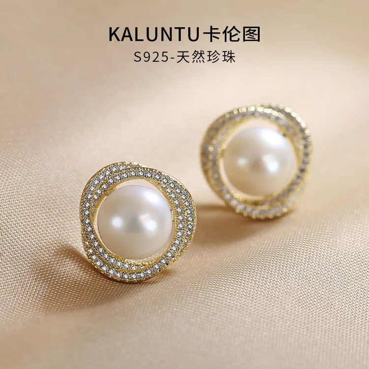 925银耳饰 卡伦图耳钉女纯银镶钻金色山茶花时尚高级感大气耳环