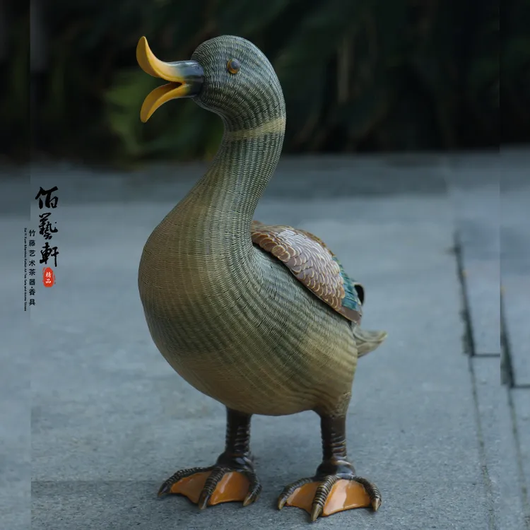 手工竹编工艺品摆件大鸭子家居装饰品客厅茶室创意礼品