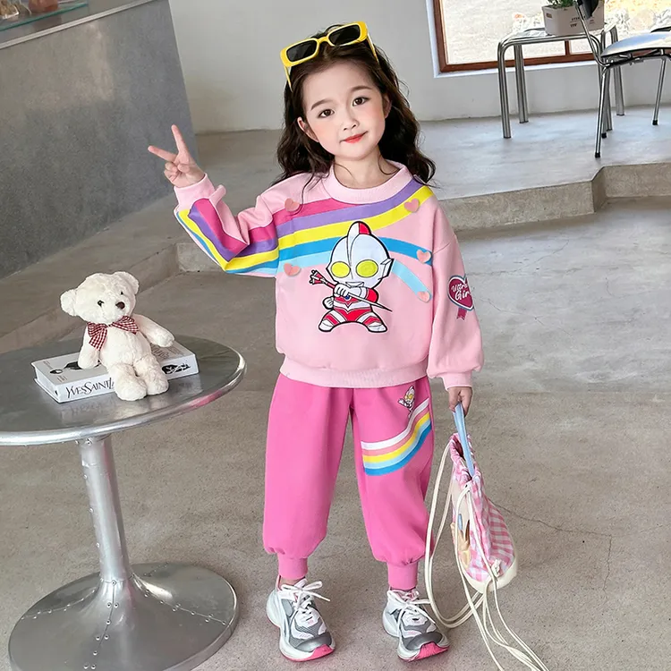 奥特曼衣服女童春装套装闪灯儿童春款卫衣两件套小女孩幼儿园宝宝