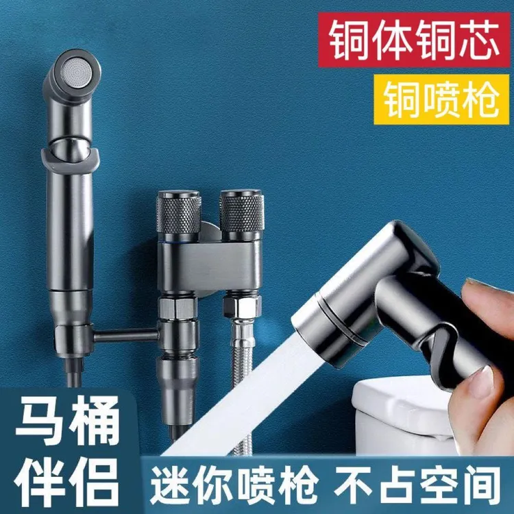 高品质全铜马桶伴侣双用一进二出角阀卫生间增压喷枪妇冲洗器套装