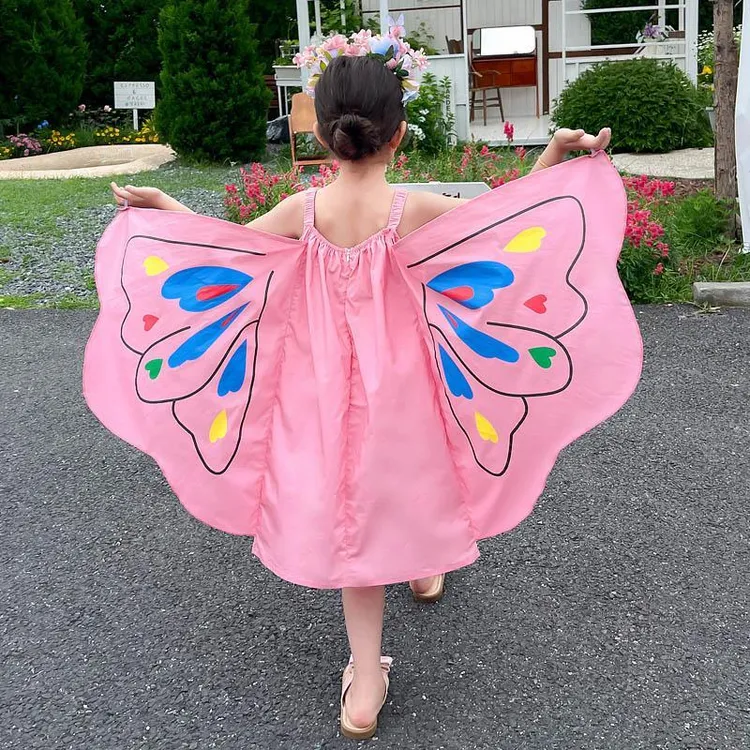 女童夏装连衣裙2025新款儿童韩版蝴蝶翅膀吊带裙女宝宝洋气公主裙