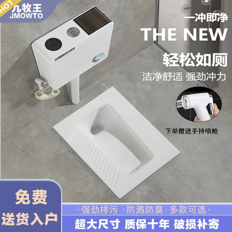 家用蹲便器陶瓷大尺寸水箱套装蹲坑卫生间蹲厕防臭大便器便池便盆