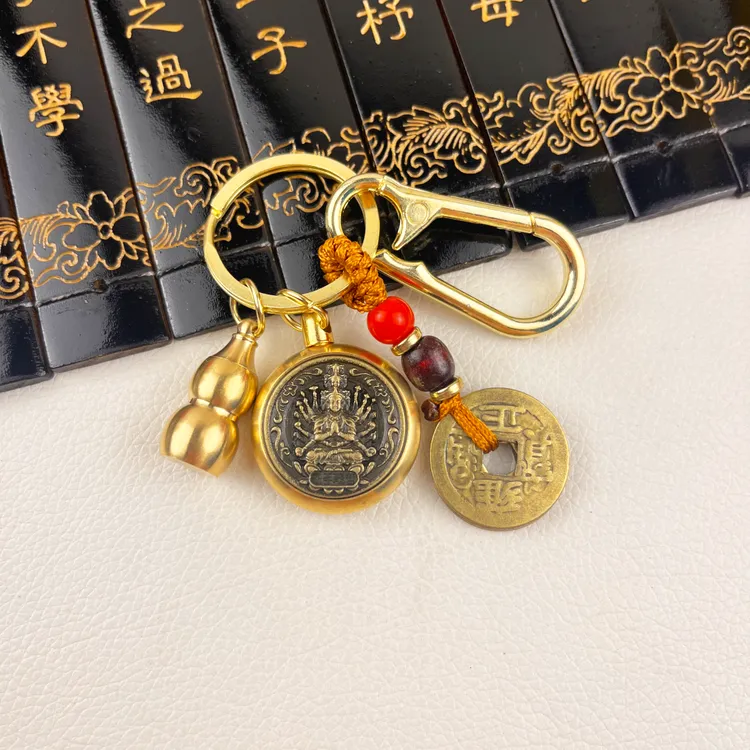 【老师推荐】黄铜十二生肖转转创意礼品车钥匙钥匙串复古风挂件