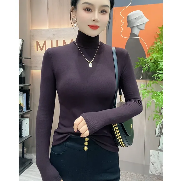 【爆款推荐】加磨毛高领显瘦内搭打底衫显身材百搭修身内搭长袖T恤