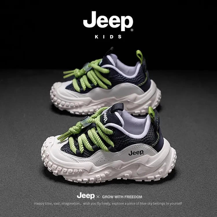 jeep春秋儿童防滑跑步鞋6-12岁中大童男女童透气减震休闲运动鞋子