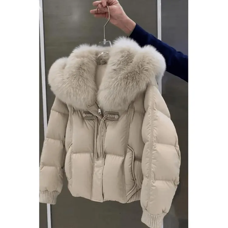 韩版洋气面包服女2025年冬新款小香风保暖加绒加厚大毛领棉服外套