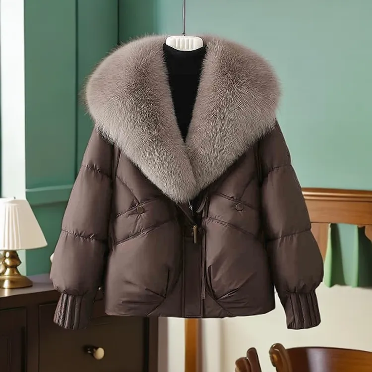 高级感超好看棉服女2025冬季新款保暖加厚可卸毛领宽松面包服外套