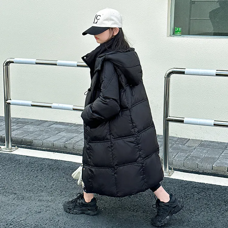 儿童羽绒服保暖长款黑色加厚冬季过膝男女童休闲免洗外套中大时尚