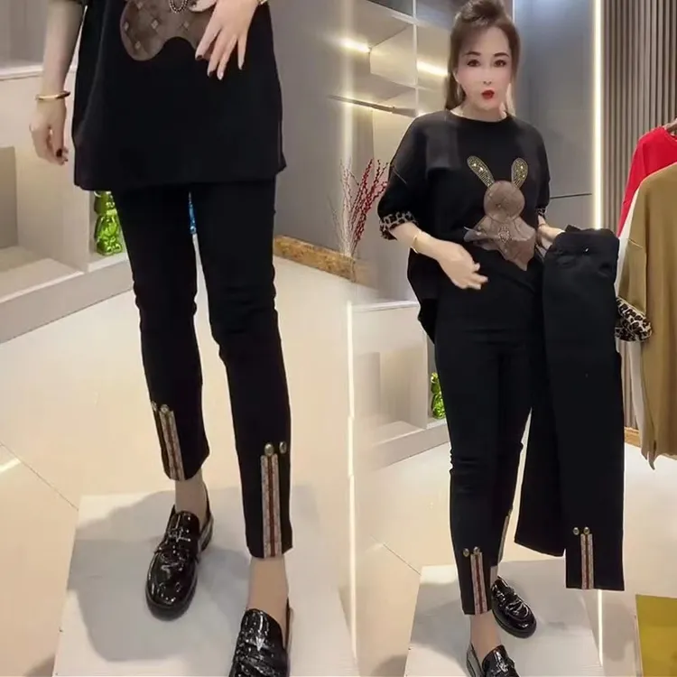 大码直筒休闲裤女春夏季新款弹力高腰胖妹妹垂感修身裤子九分