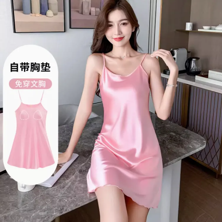 蚕衣人【带胸罩】夏季性感睡衣睡裙吊带纯欲裸感迷人冰丝情人节送礼商品图