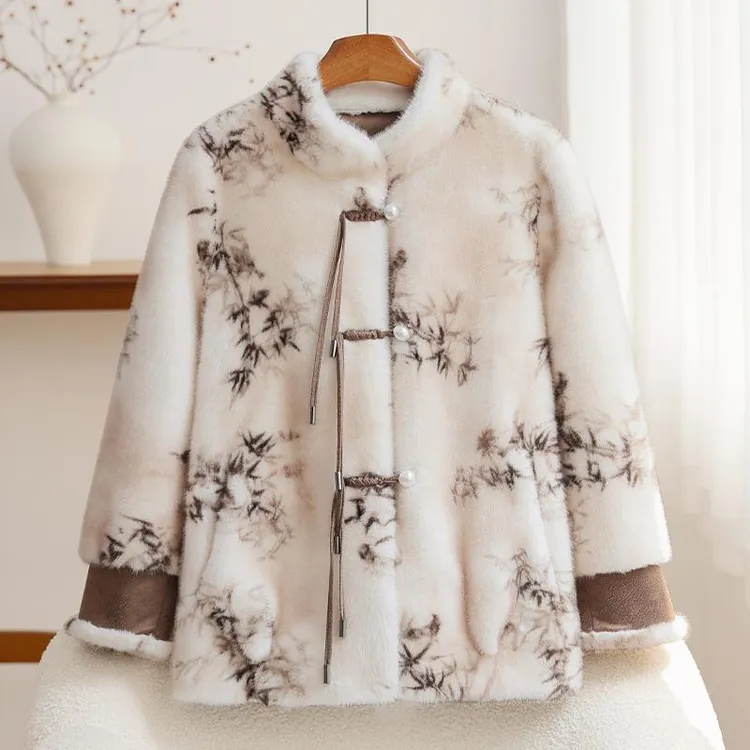 妈妈冬装水仿貂绒外套新款中老年女冬贵气国风仿仿皮草皮